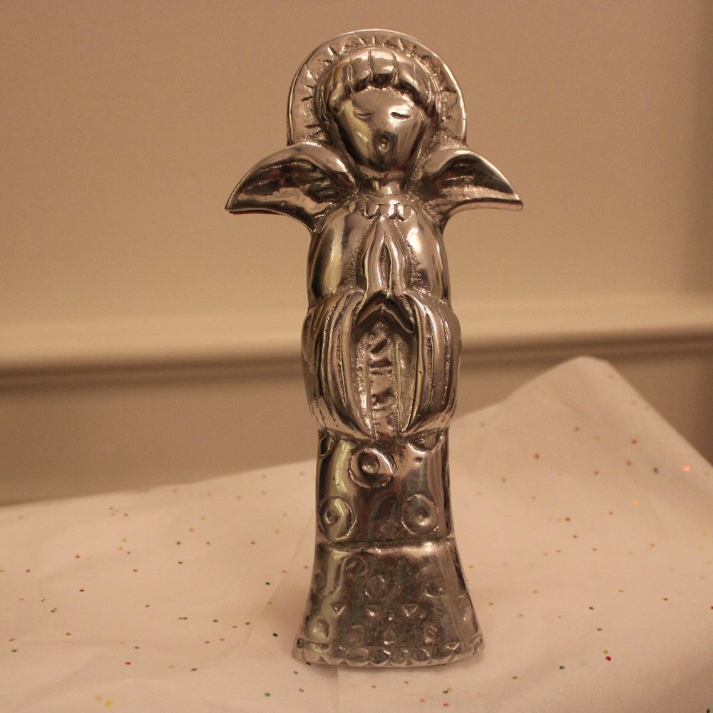Vintage Pewter Christmas/Holiday Angel with wood stand